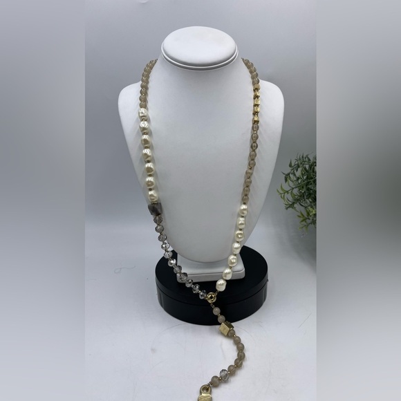 CHICOS Gold Tone Crystal Beads Rhinestone Cross Medallion Tassel Adj Necklace - Picture 2 of 16